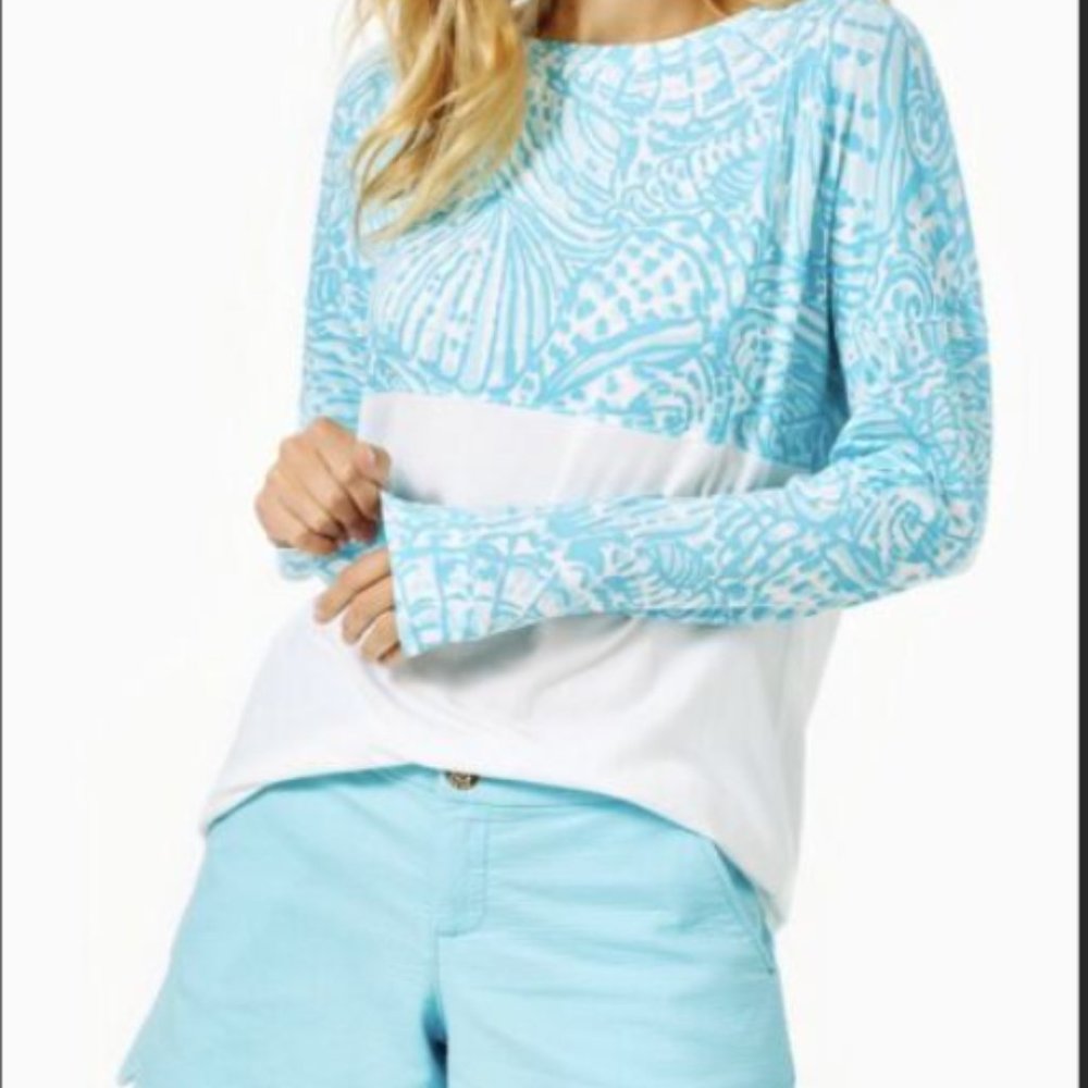 Lilly Pulitzer Finn Top, Blue Sea Cups, XL, NWT